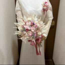 ドライフラワークラッチブーケ53桃